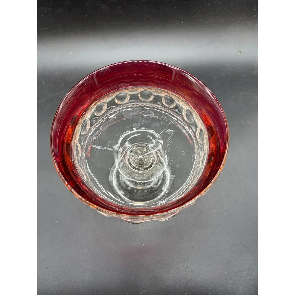 Vintage Ruby Stained Flash Glass Compote Pedestal Candy Dish Clear Pressed‎ Base